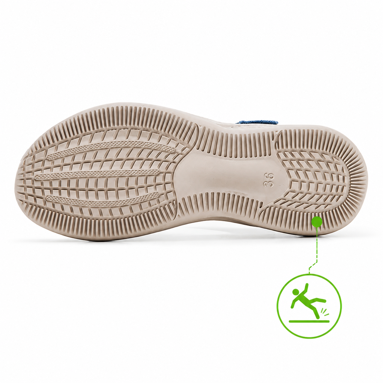 Close-up of the slip-resistant rubber outsole